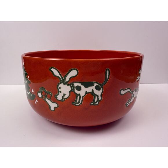 Vintage Waechterbach Germany Red Christmas Tree Dog Bowl Large Food Dish - Picture 2 of 9